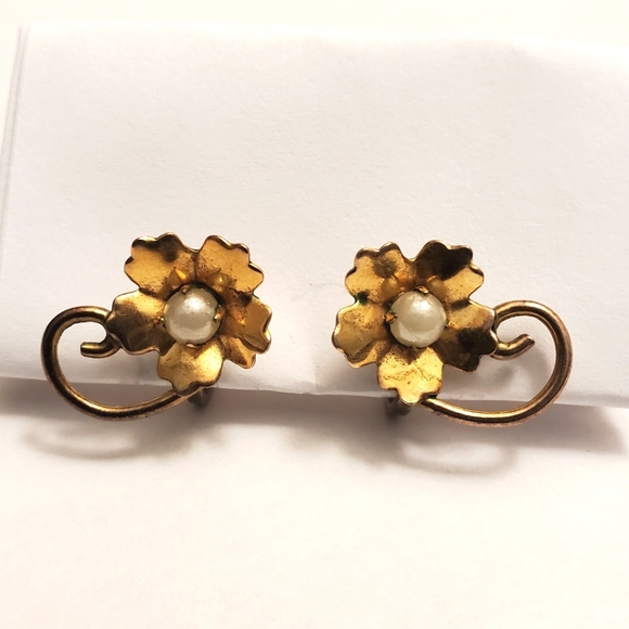 Vintage GF Sterling Flower Screw Post Earrings - Picture 1 of 9